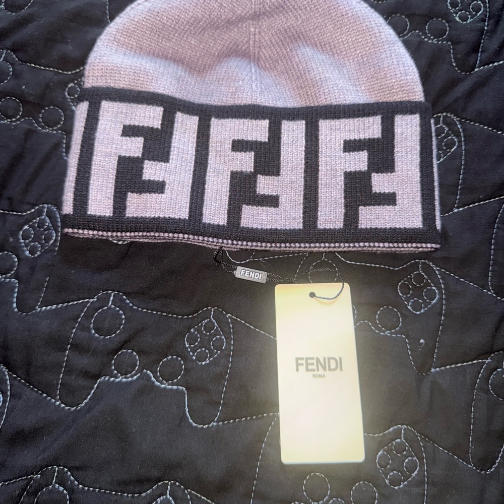 Fendi Kids Monogram Beanie in Black and Gray